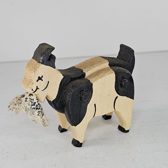 Handcrafted Wooden Goat Figurine Eating Clothes Signed 1991 - Picture 8 of 8